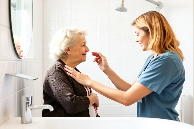 RixbyCare verzorger helpt cliënt met persoonlijke verzorging thuis